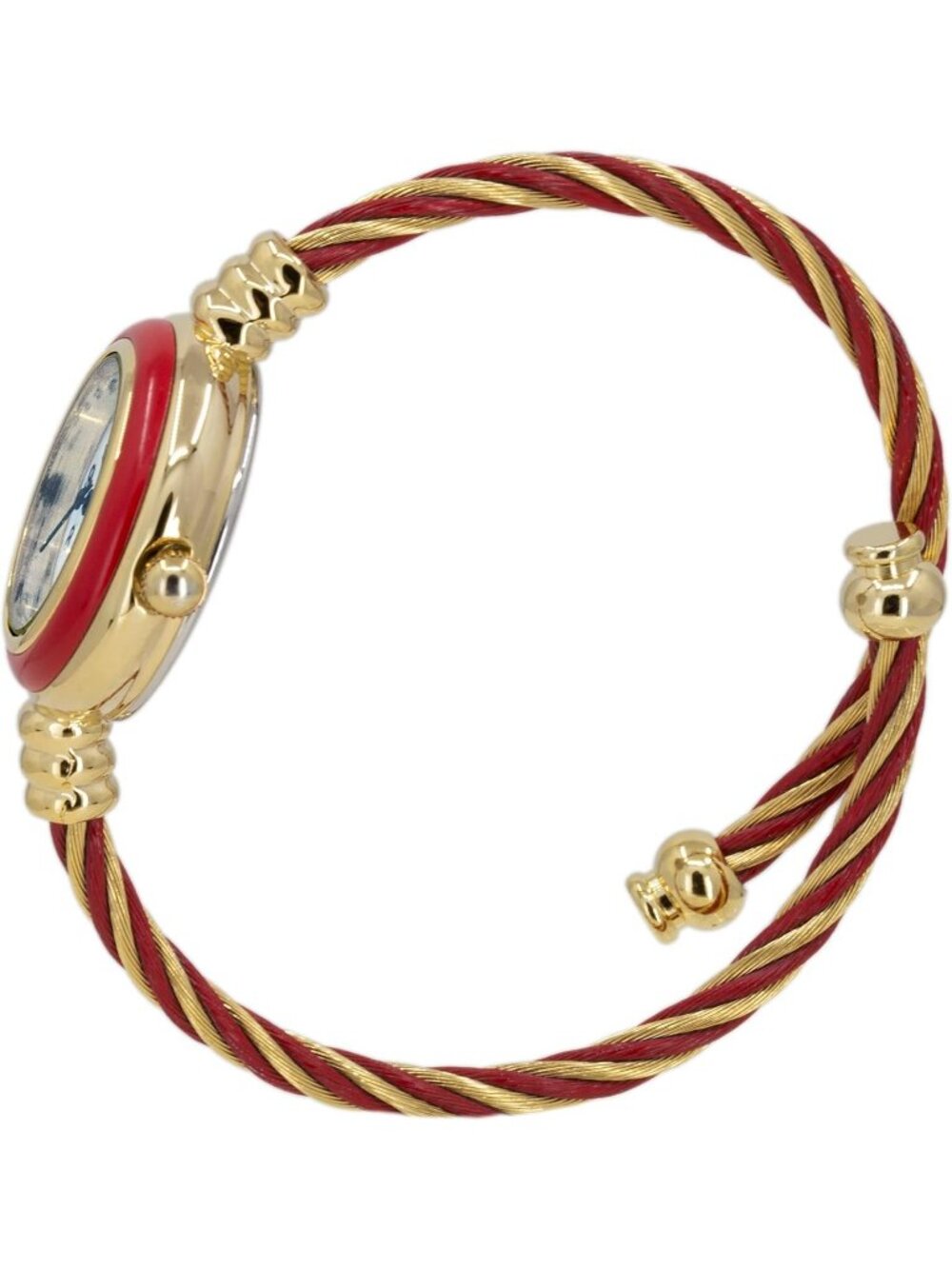 Women's Gold Red Round Analog Display Arabic Numbers Wire Bracelet Wrist Watch - Picture 5 of 7